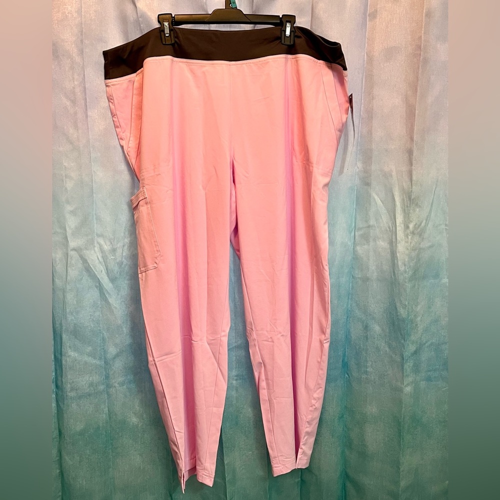 Easy Stretch Sienna womens 5 pocket sport yoga‎ scrub pants 3x petite pink/grey